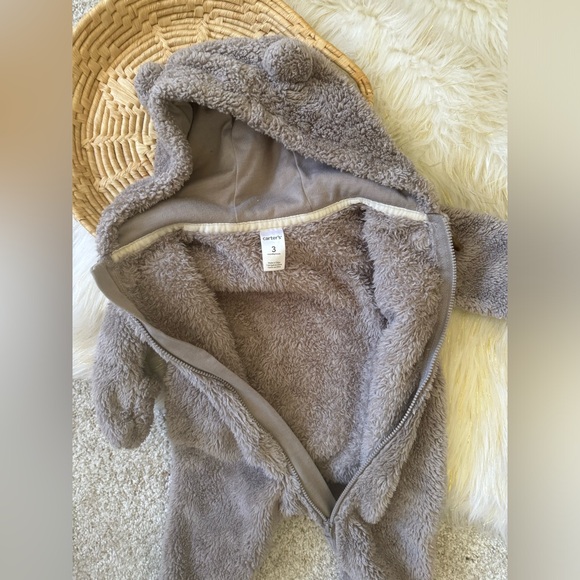 Carters Brown Teddy Fleece Hooded Bunting Jumpsuit Coat Size 3 Months - Picture 4 of 4